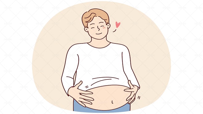 Smiling Man Touching His Stomach - Graphics | Motion Array