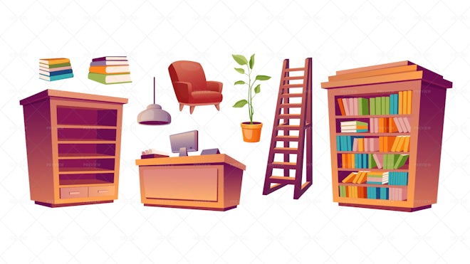 9 Library Furniture Illustrations - Graphics 