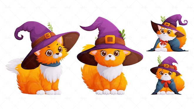 4 Cats With A Purple Hat - Graphics | Motion Array