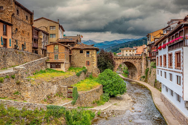 Beautiful Potes, Cantabria, Picos De Europa National Park, Northern ...