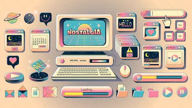 30 Old Computer Interface Elements - Graphics | Motion Array