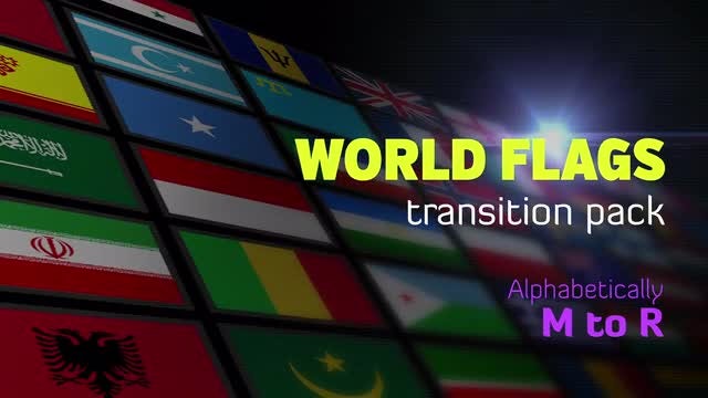 Flat World Flags Transition Pack-M to R: Stock Motion Graphics
