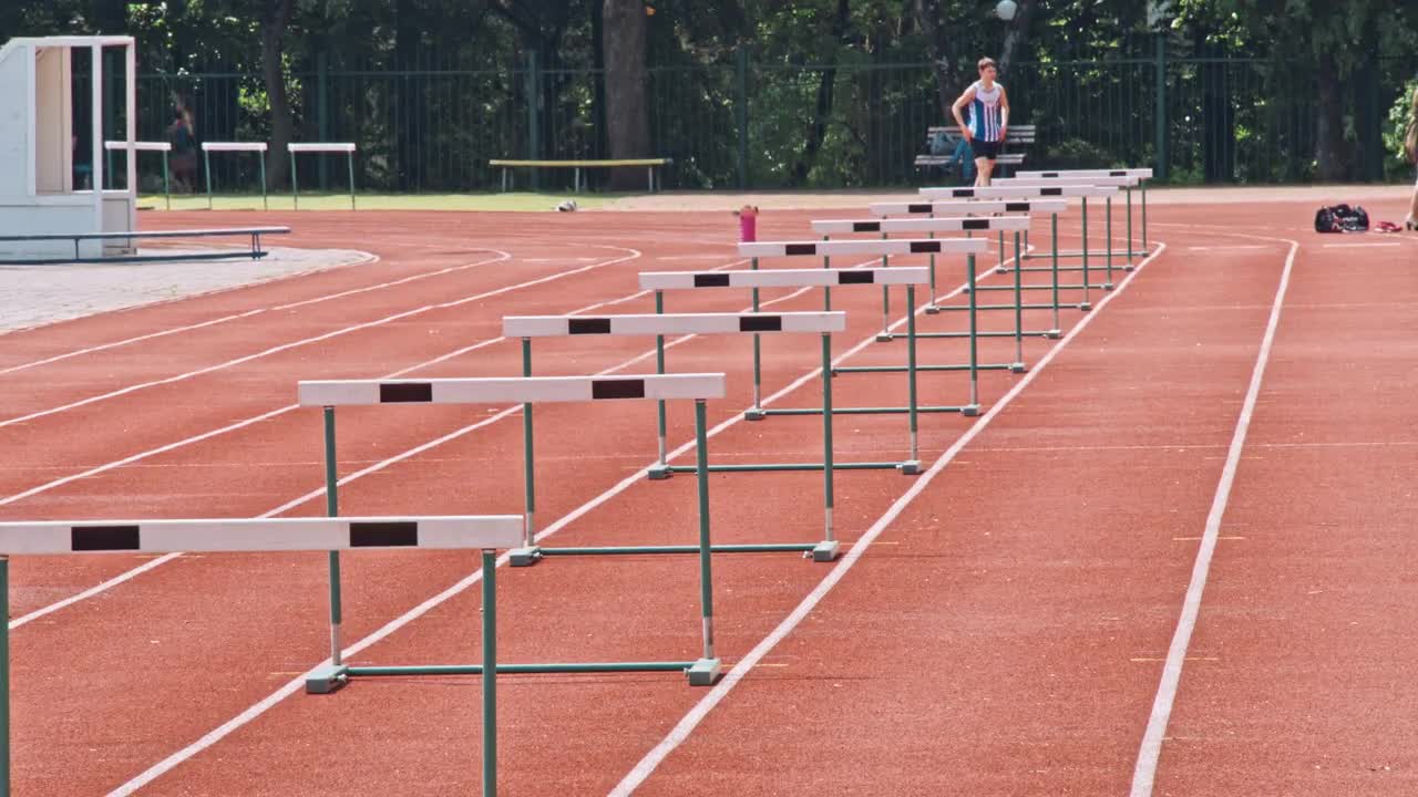 Hurdles Set Up On Track - Stock Video | Motion Array