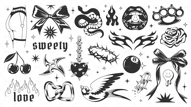 29 Flash Tattoo Elements - Graphics | Motion Array