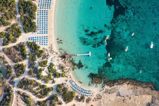 Aerial View Of The Landa Beach In Cyprus - Stock Photos | Motion Array