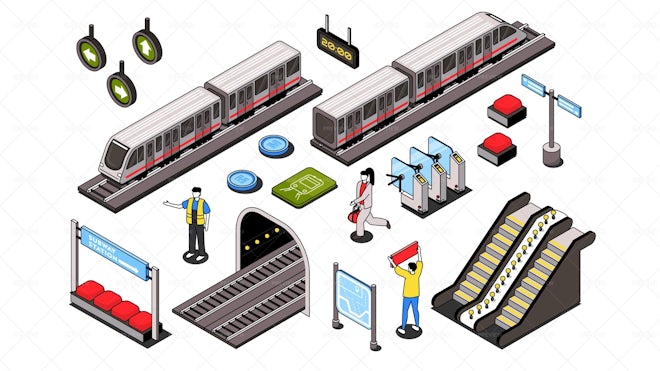 20 City Subway Isometric Elements - Graphics | Motion Array