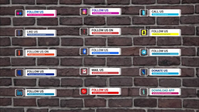 Social Media Lower Thirds With 3D Icons Freebies template preview