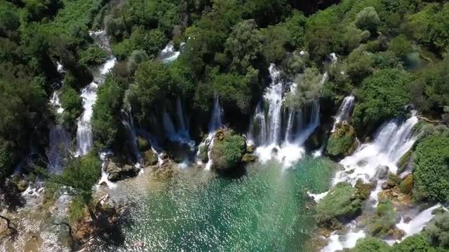 Kravice Waterfall Aerial: Stock Video