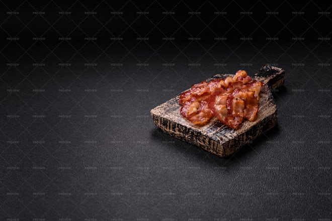 Delicious Fresh Fried Bacon With Salt An - Stock Photos | Motion Array