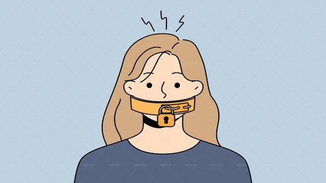 Woman With A Lock Covering Her Mouth - Graphics | Motion Array