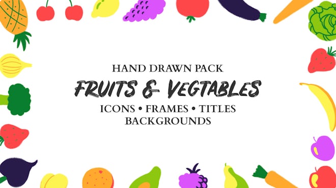 Fruits And Vegetables. Hand Drawn Pack Freebies template preview