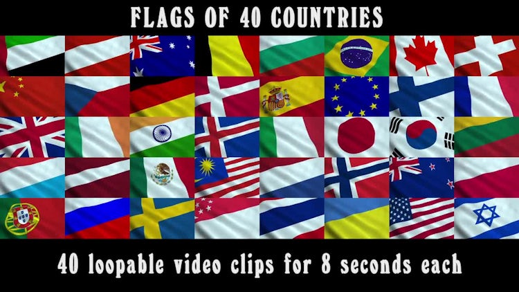 Flags of 40 Countries: Stock Motion Graphics