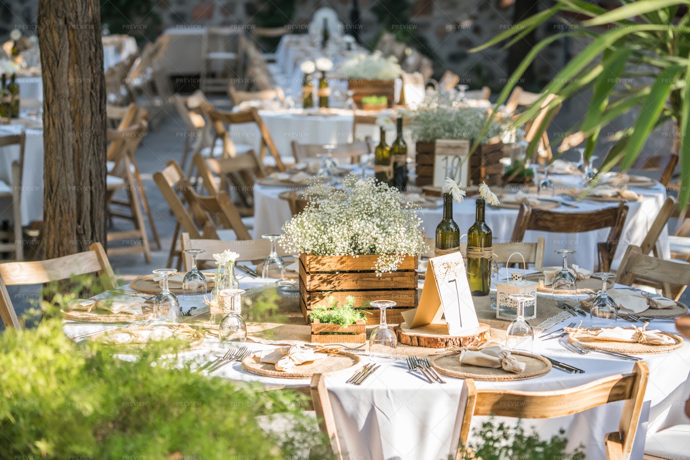 Wedding Tables In The Garden: Stock Photos