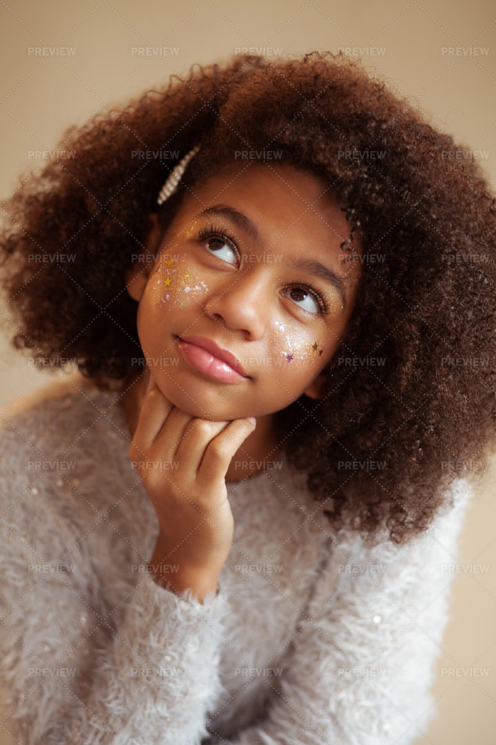 Glittery Girl In Thought: Stock Photos