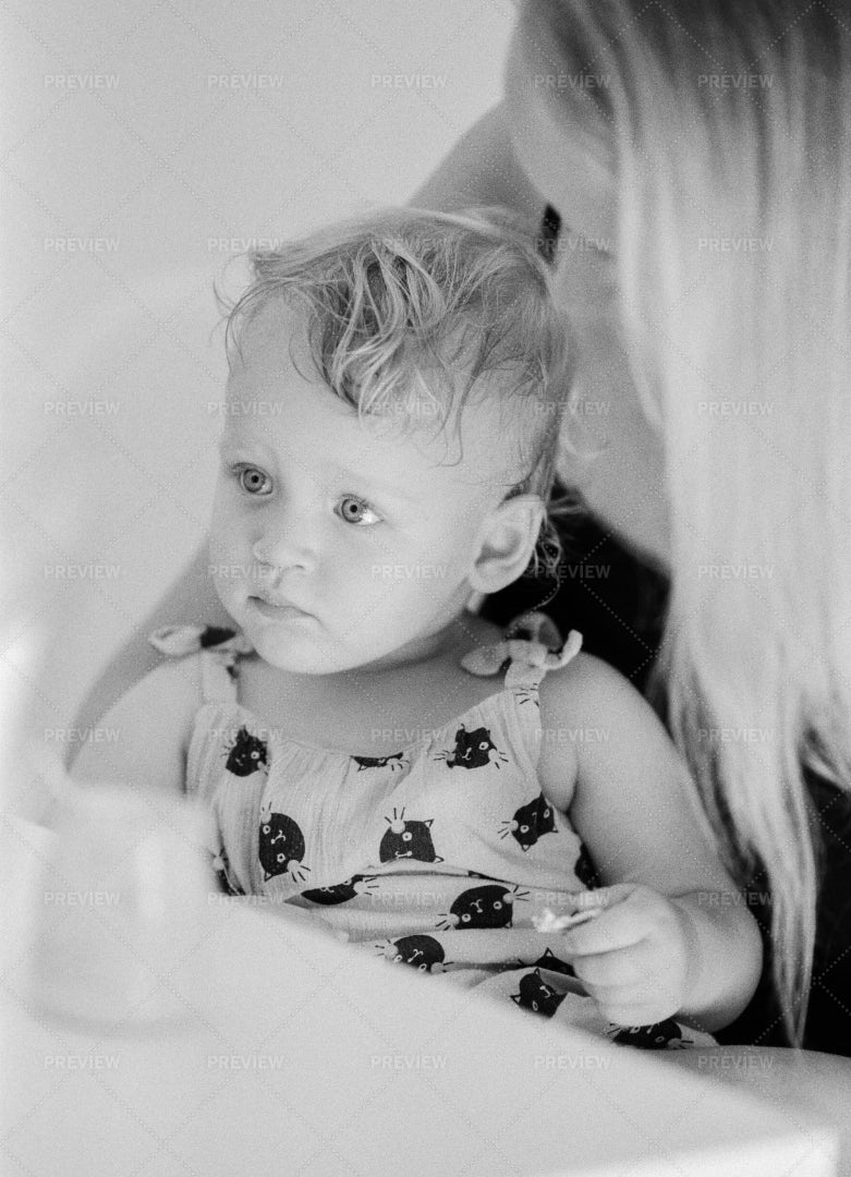 Black And White Portrait Of Baby Girl: Stock Photos