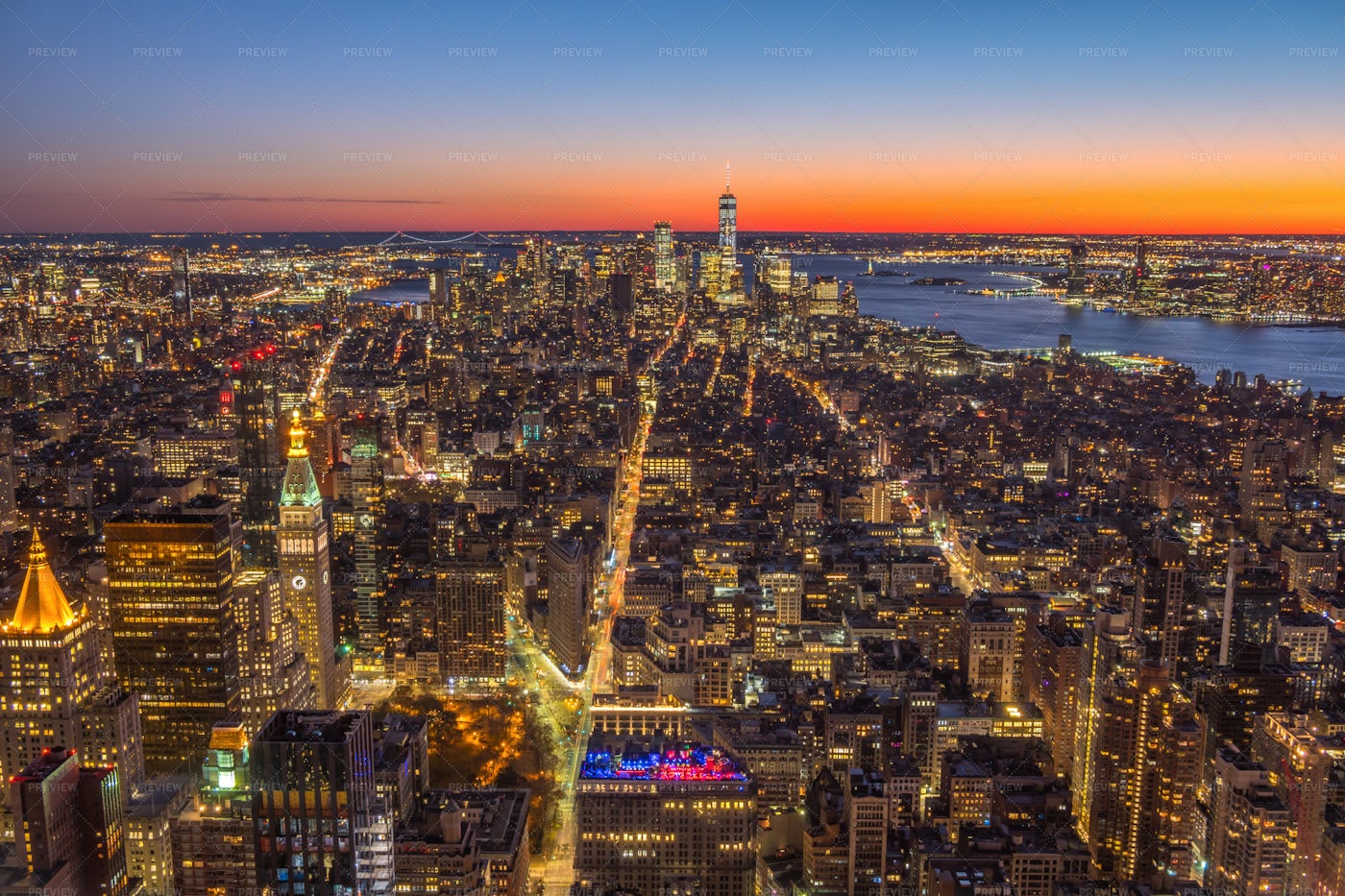 Illuminated Cityscape Of Manhattan: Stock Photos