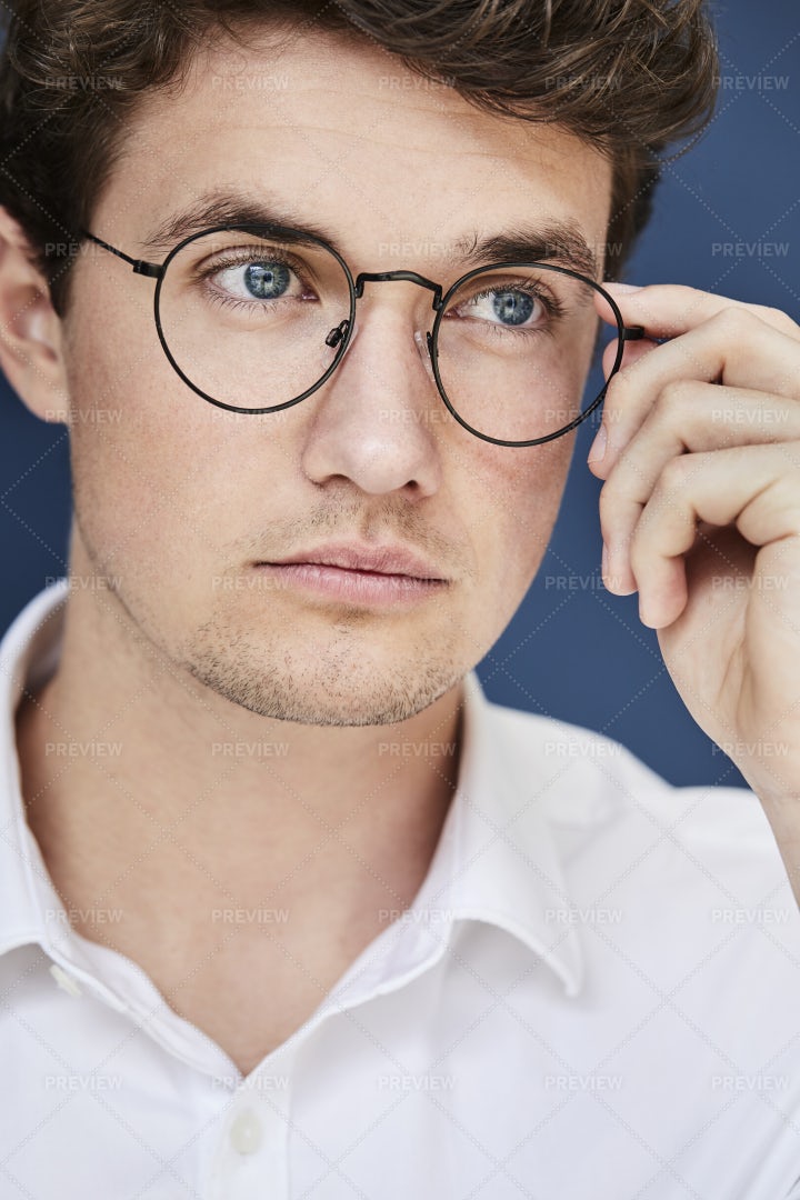 Serious Young Man In Glasses: Stock Photos
