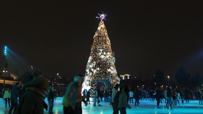 Skating On Christmas Rink Stock Video Motion Array Skating On Christmas Rink Stock Video Motion Array