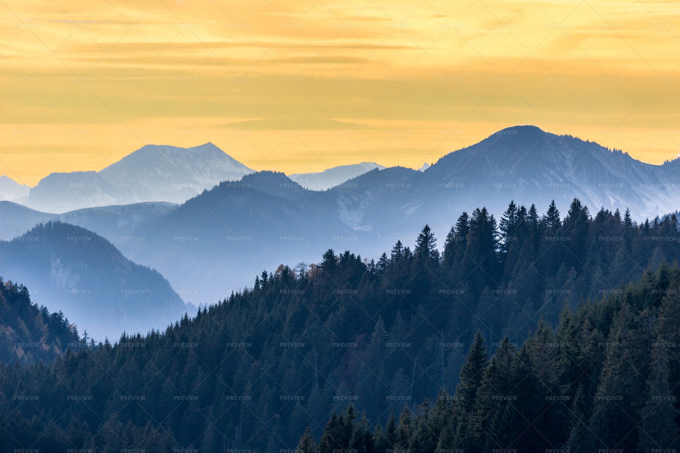 Sunset In Bavarian Mountains: Stock Photos
