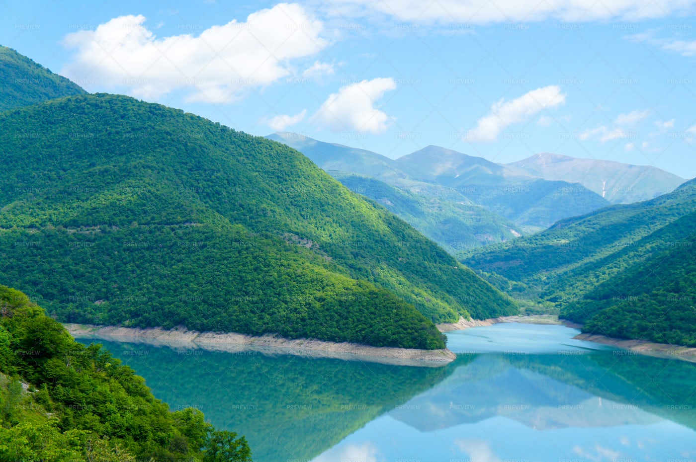 Caucasus Mountains On Aragvi River: Stock Photos