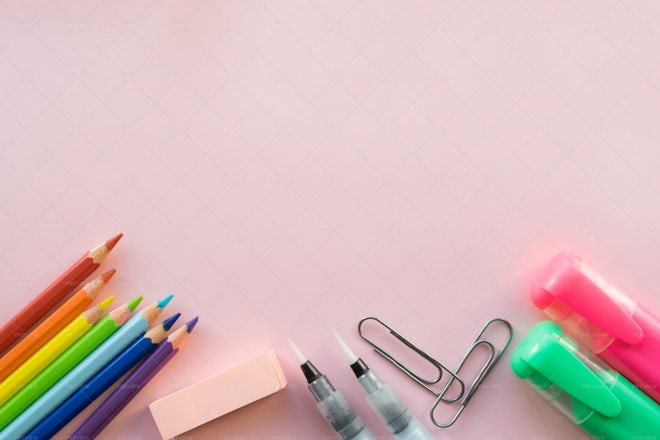 Colored Pencils In A Row - Stock Photos