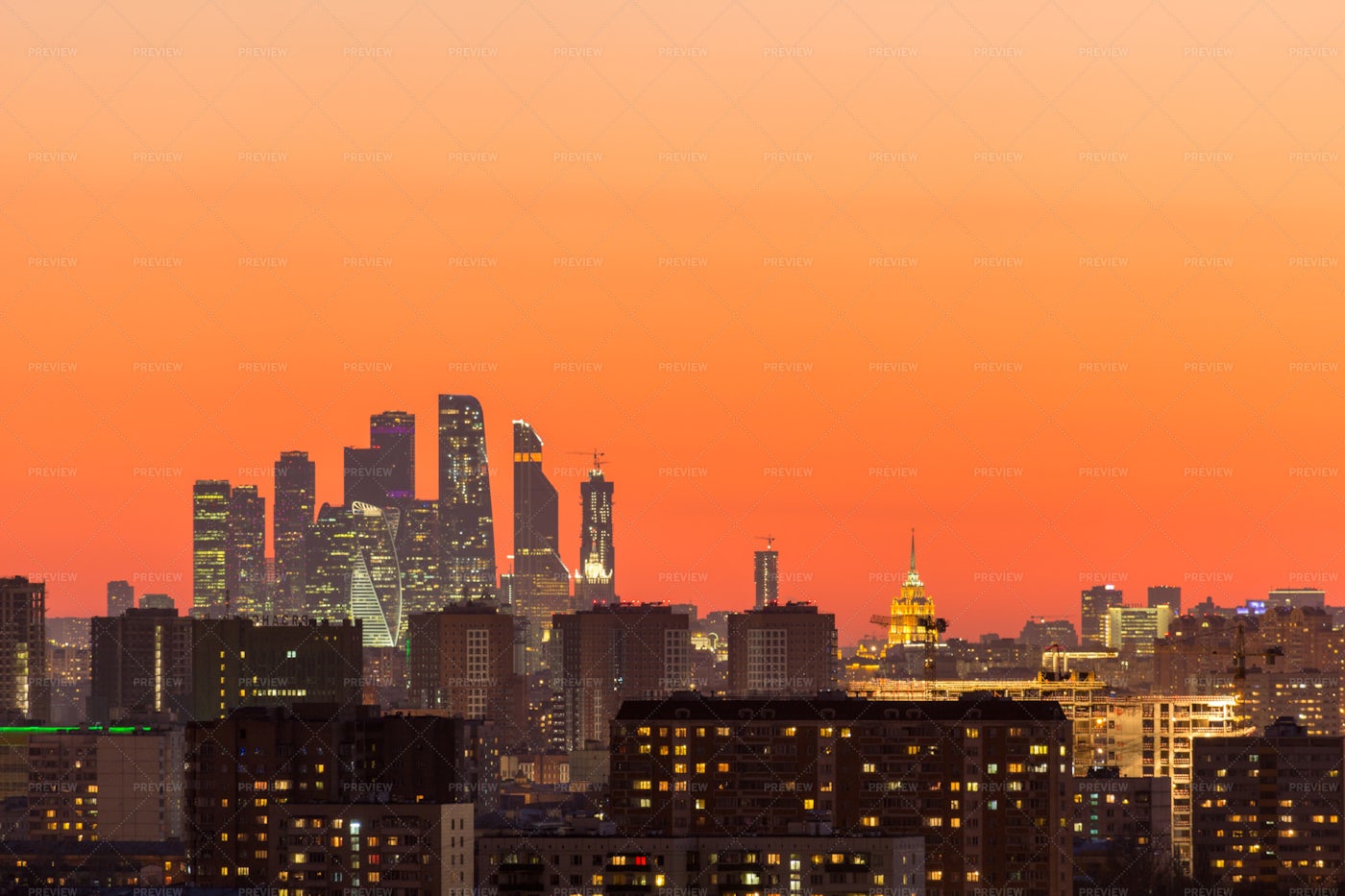 Illuminated Moscow City Business Center: Stock Photos