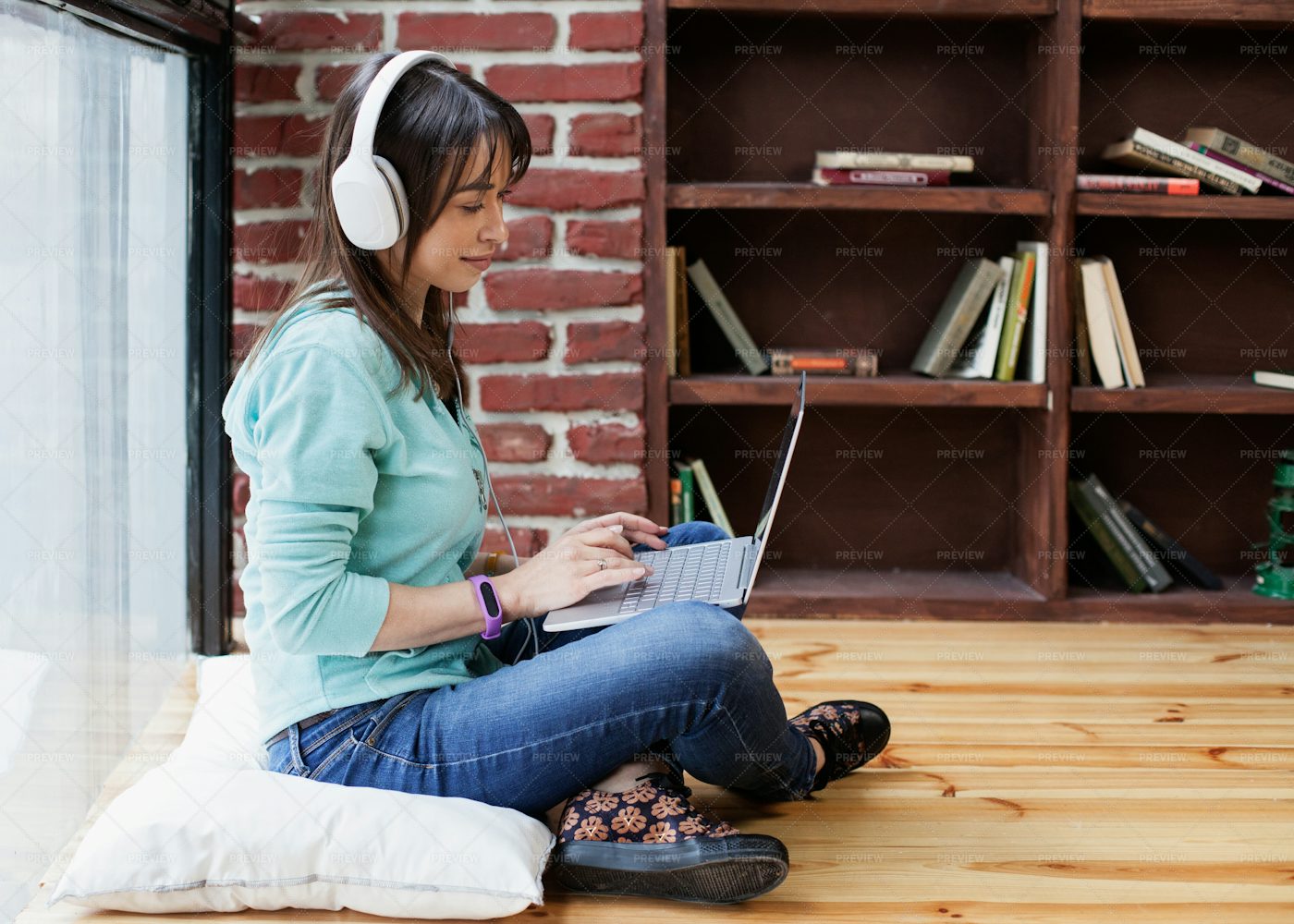 Using Laptop On Floor: Stock Photos