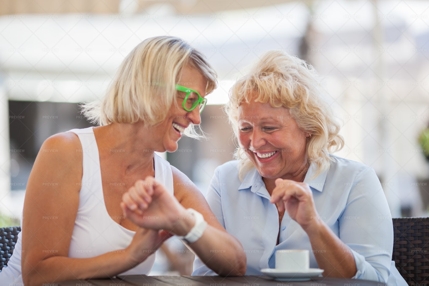Laughing In Street Cafe: Stock Photos