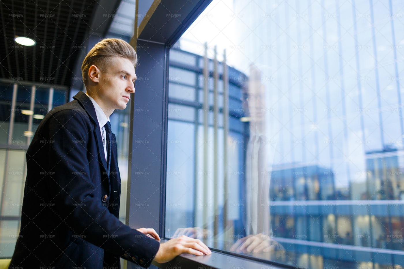 Handsome Businessman Looking Out Window Stock Photos Motion Array