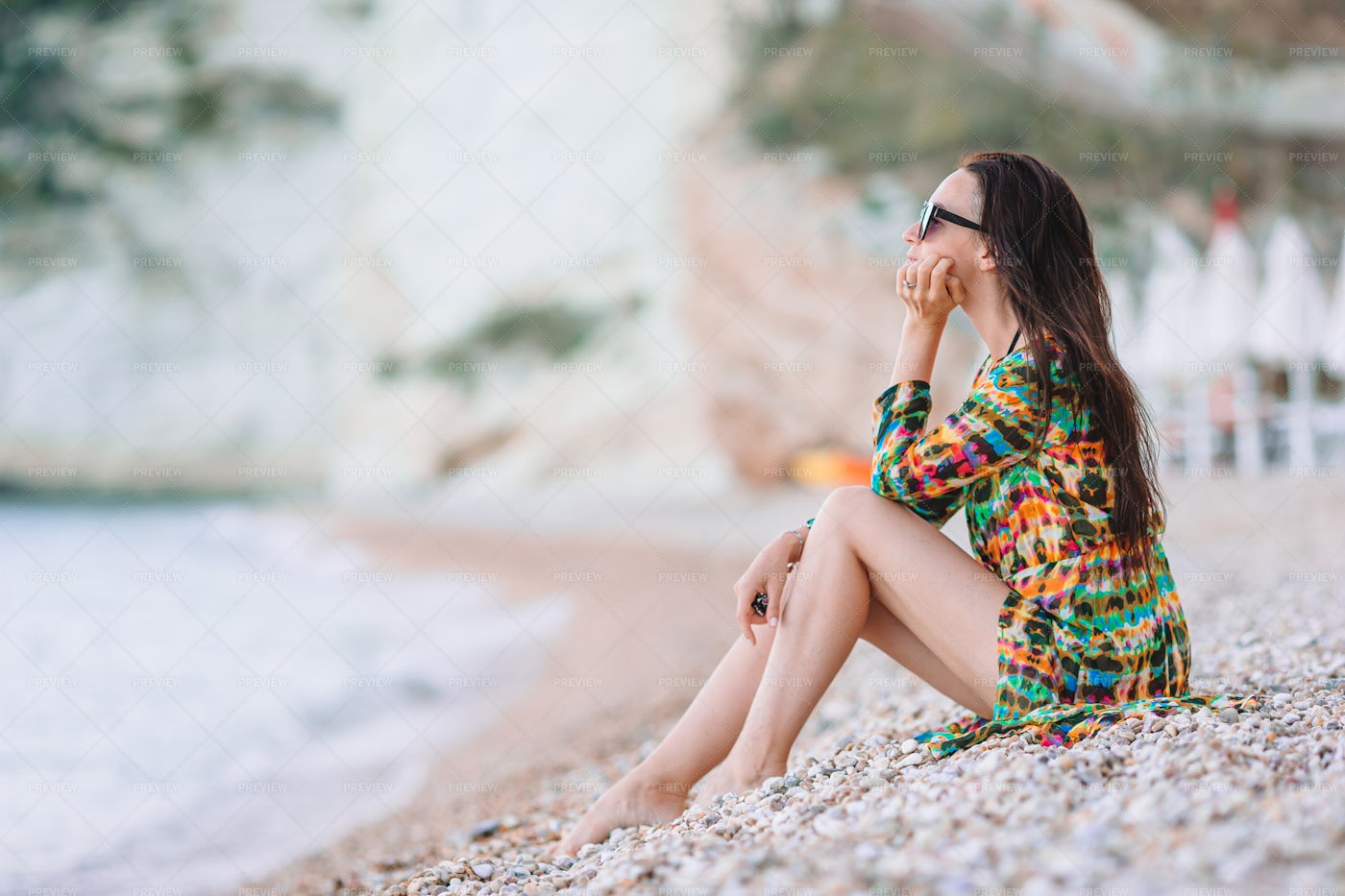 Pensive Woman On Shore: Stock Photos
