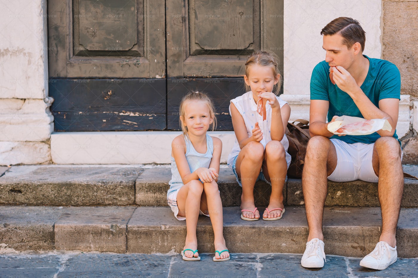 Snacking On The Steps: Stock Photos