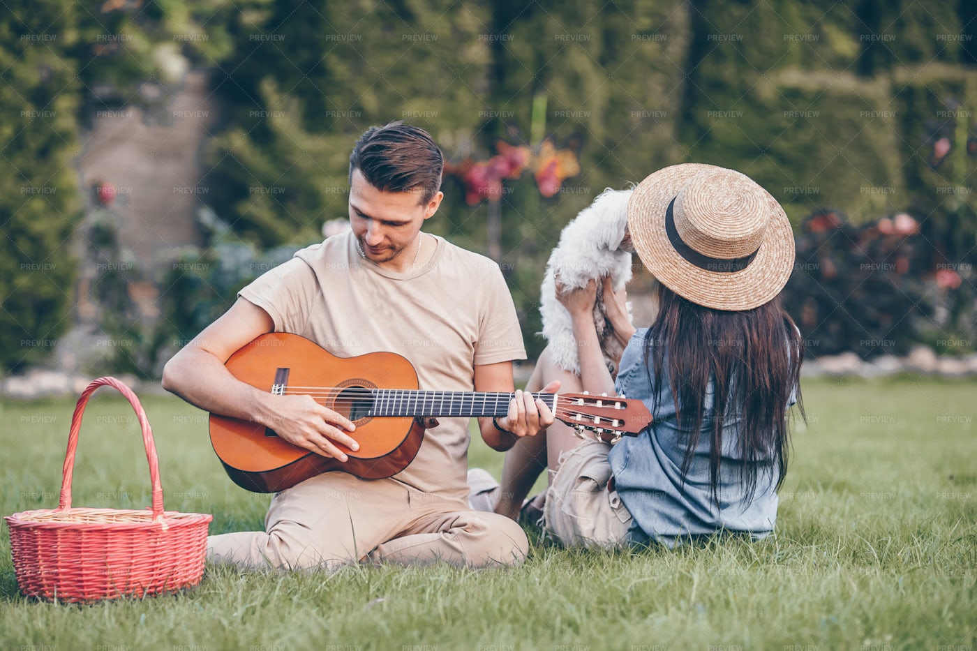 Serenade During Summer Picnic: Stock Photos