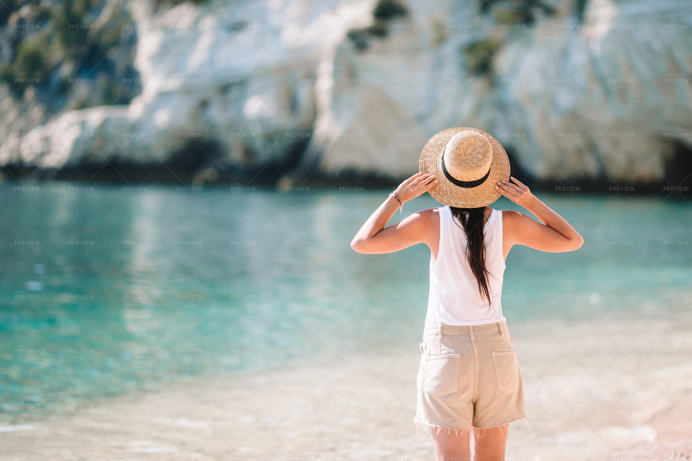 Woman Holding Straw Hat: Stock Photos