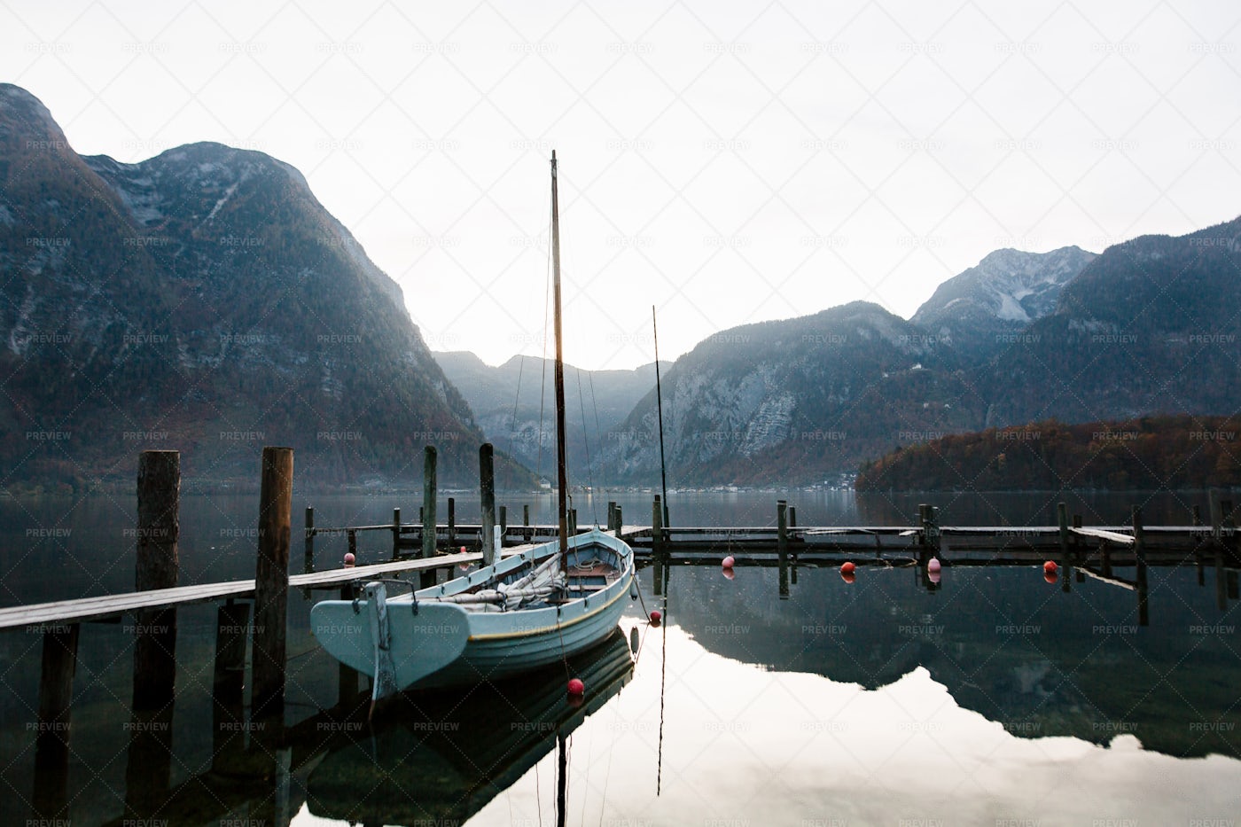Sailboat On A Lake In Hallstatt: Stock Photos