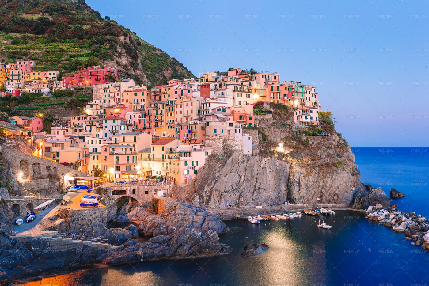 Cinque Terre At Night: Stock Photos
