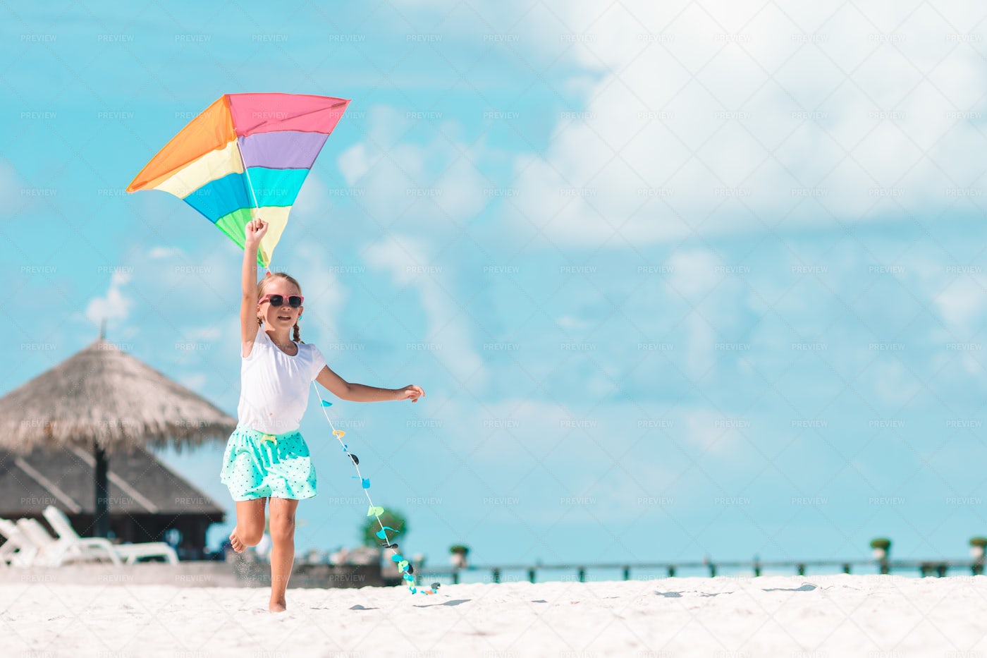 Running With Kite On Beach: Stock Photos