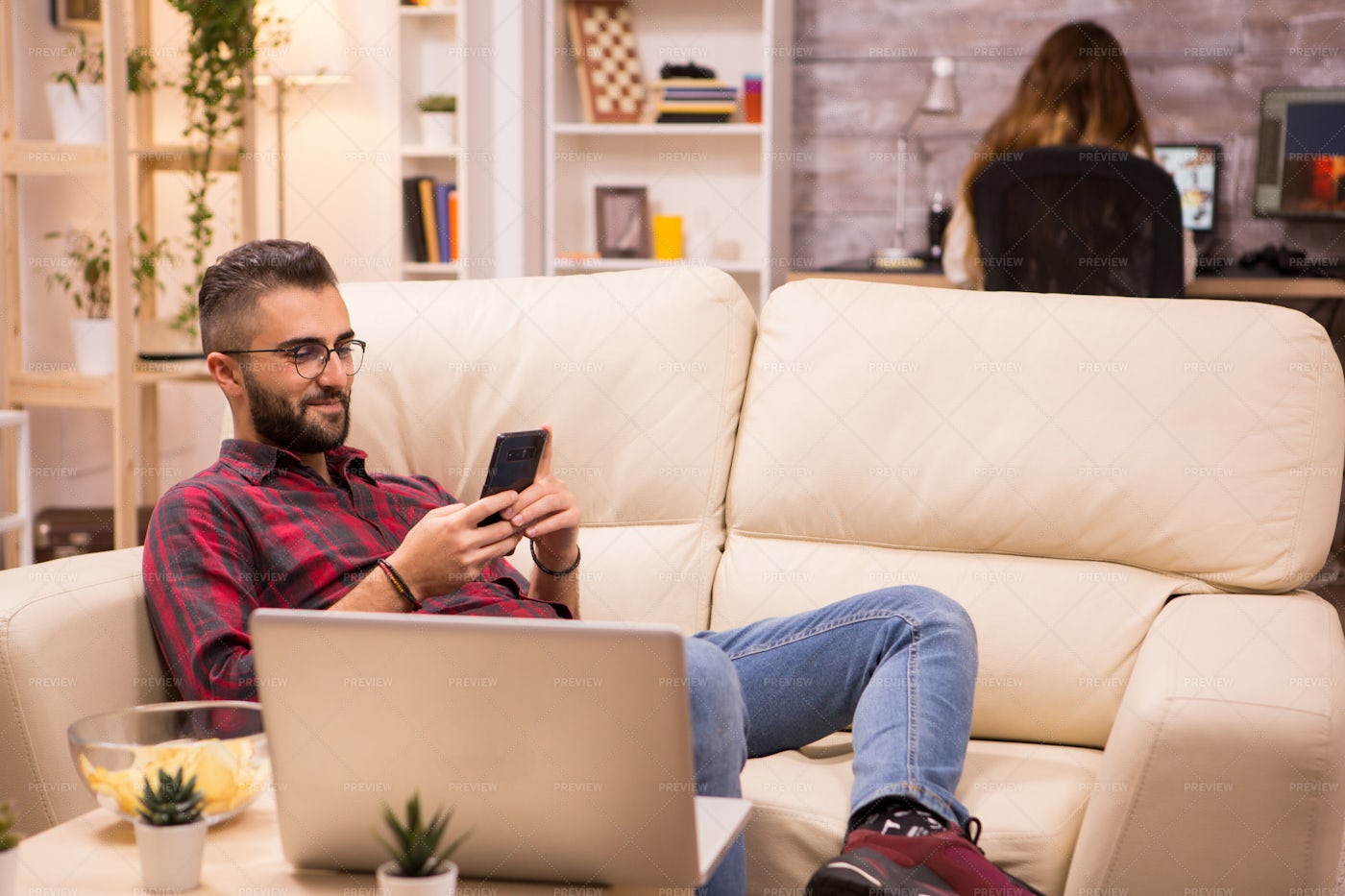 Couple Relaxing At Home: Stock Photos
