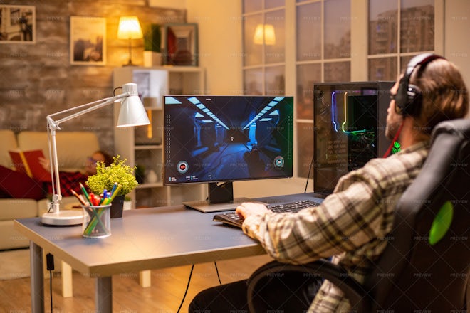 PC Gamer Playing FPS Game - Stock Photos | Motion Array