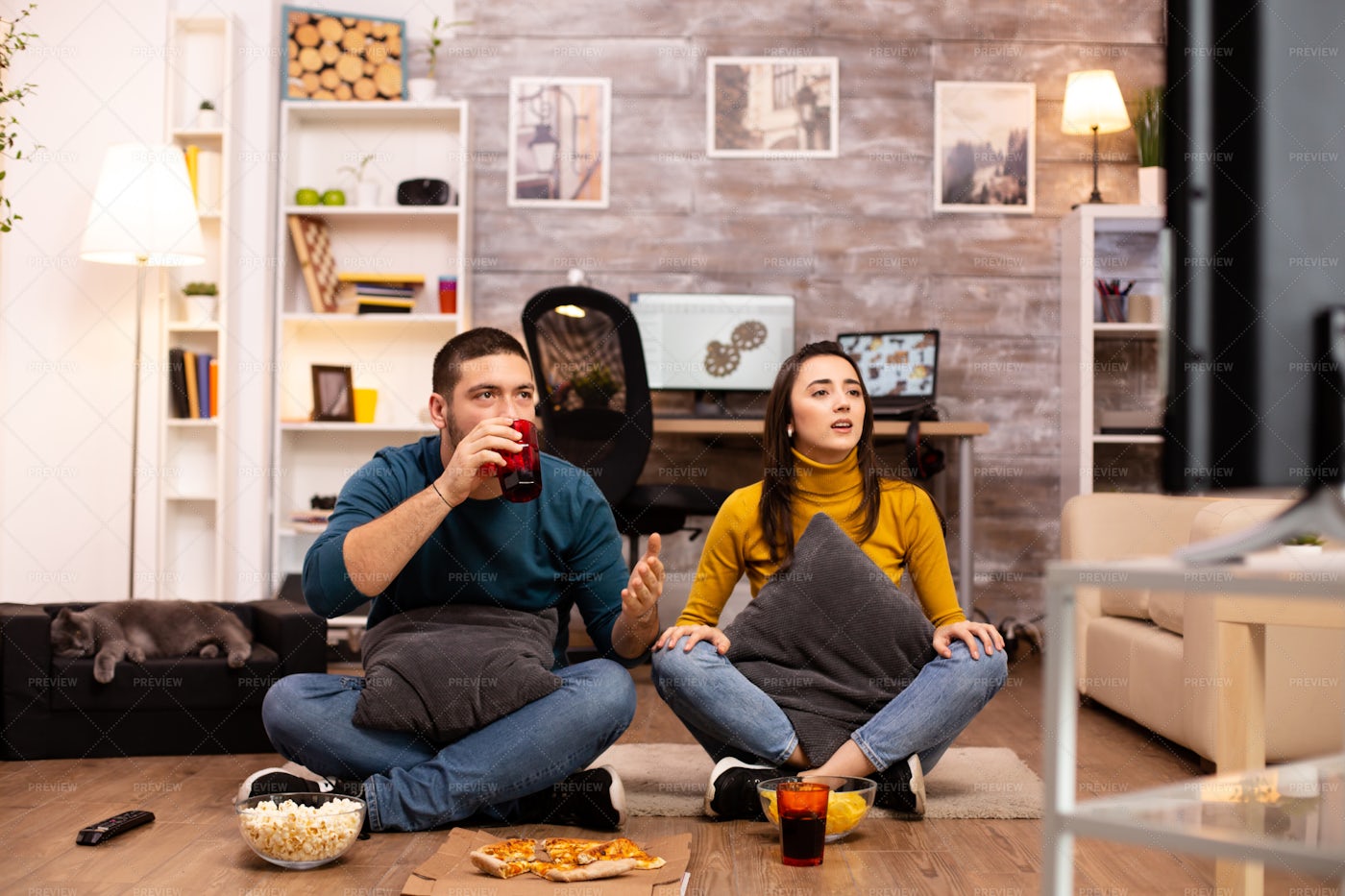 Couple Sitting On The Floor: Stock Photos