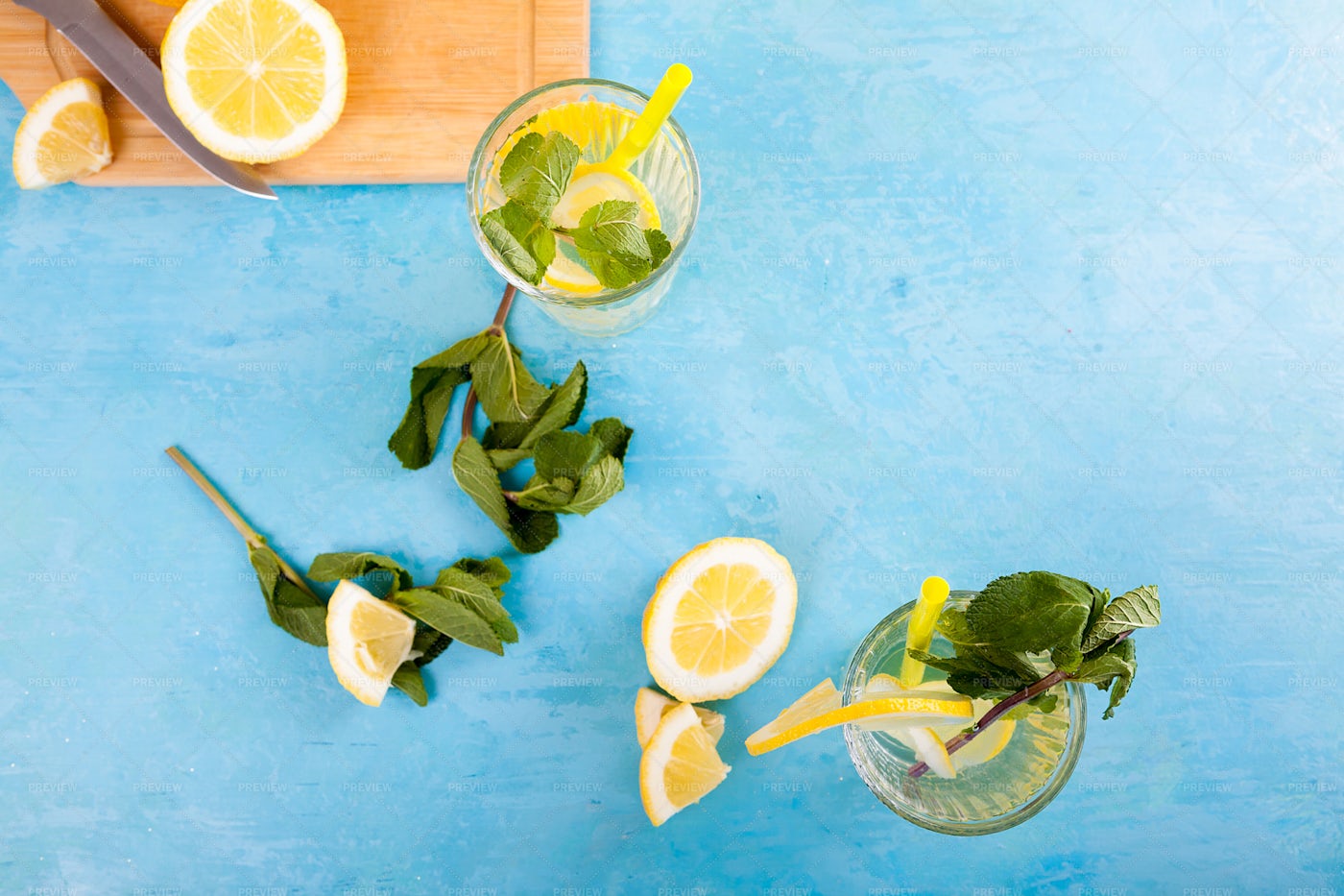 Glasses Of Lemon Mint Water: Stock Photos