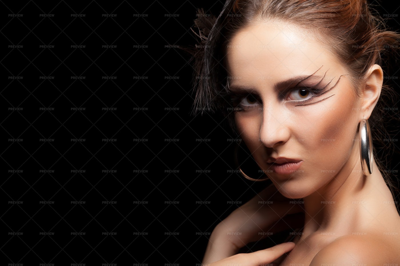 Woman With Feather And Goth Makeup: Stock Photos