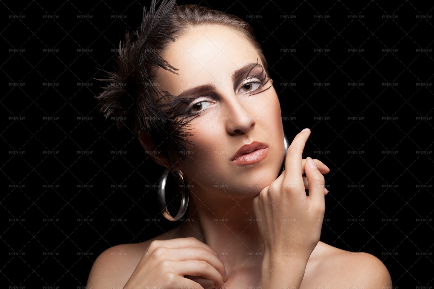 Feathers And Gothic Makeup: Stock Photos