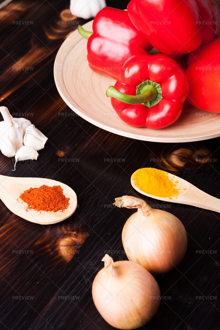 Vegetables And Powder Spices: Stock Photos