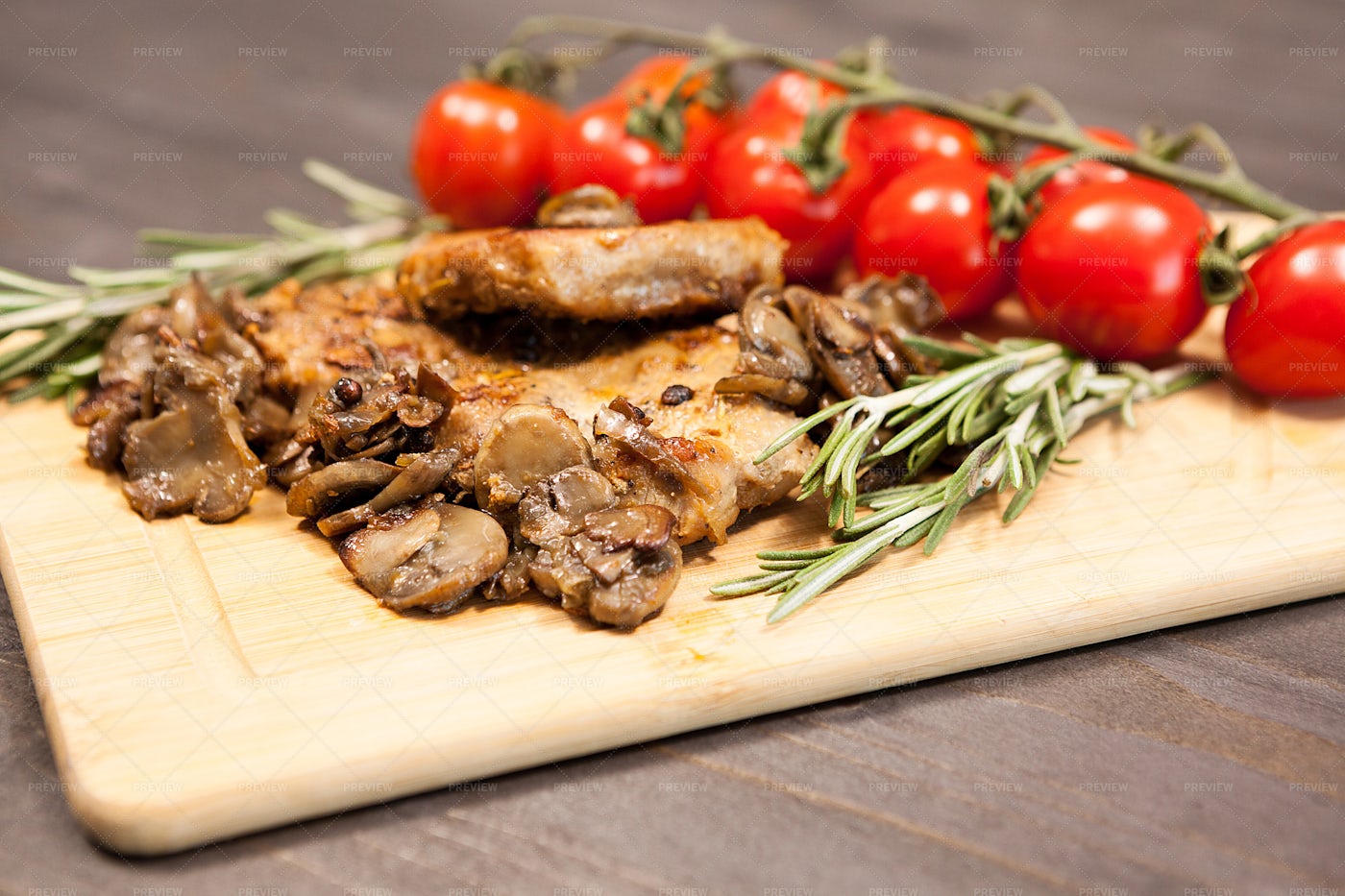 Pork And Mushroom Platter: Stock Photos