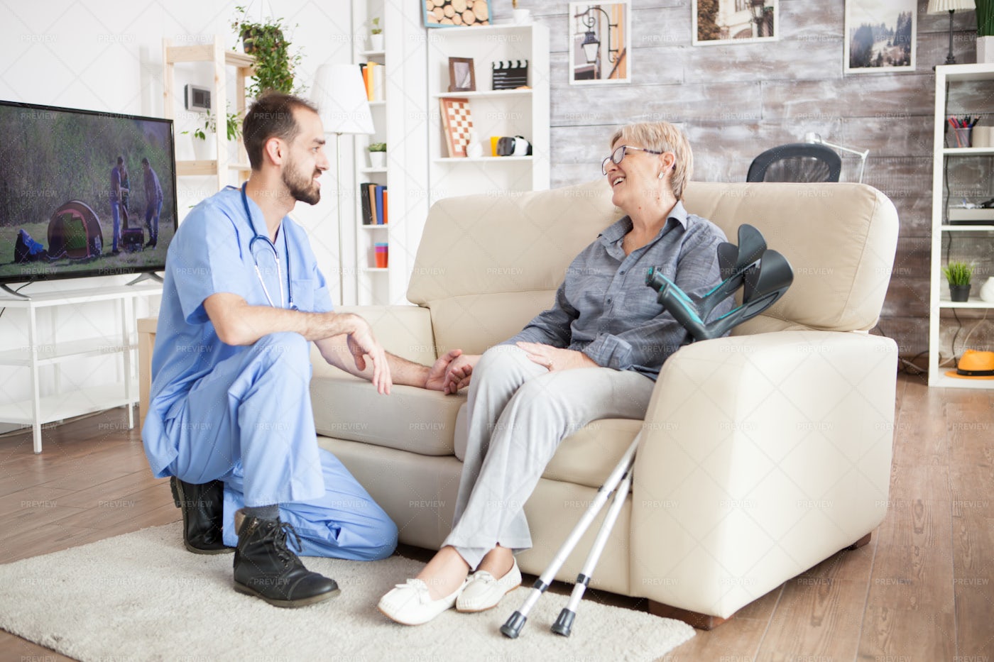 Joyful Old Woman In A Nursing Home: Stock Photos