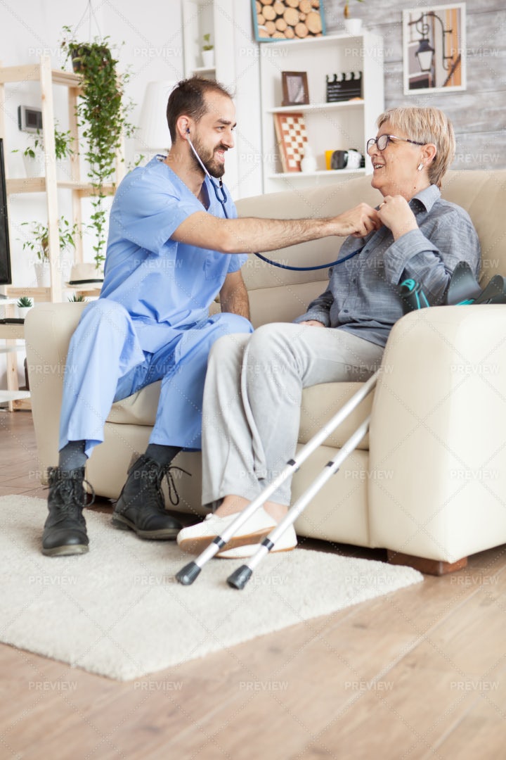 Home Nurse Using Stethoscope: Stock Photos