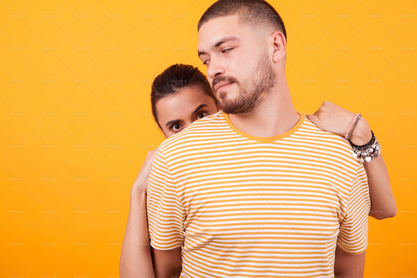 Peeking Behind Boyfriend: Stock Photos