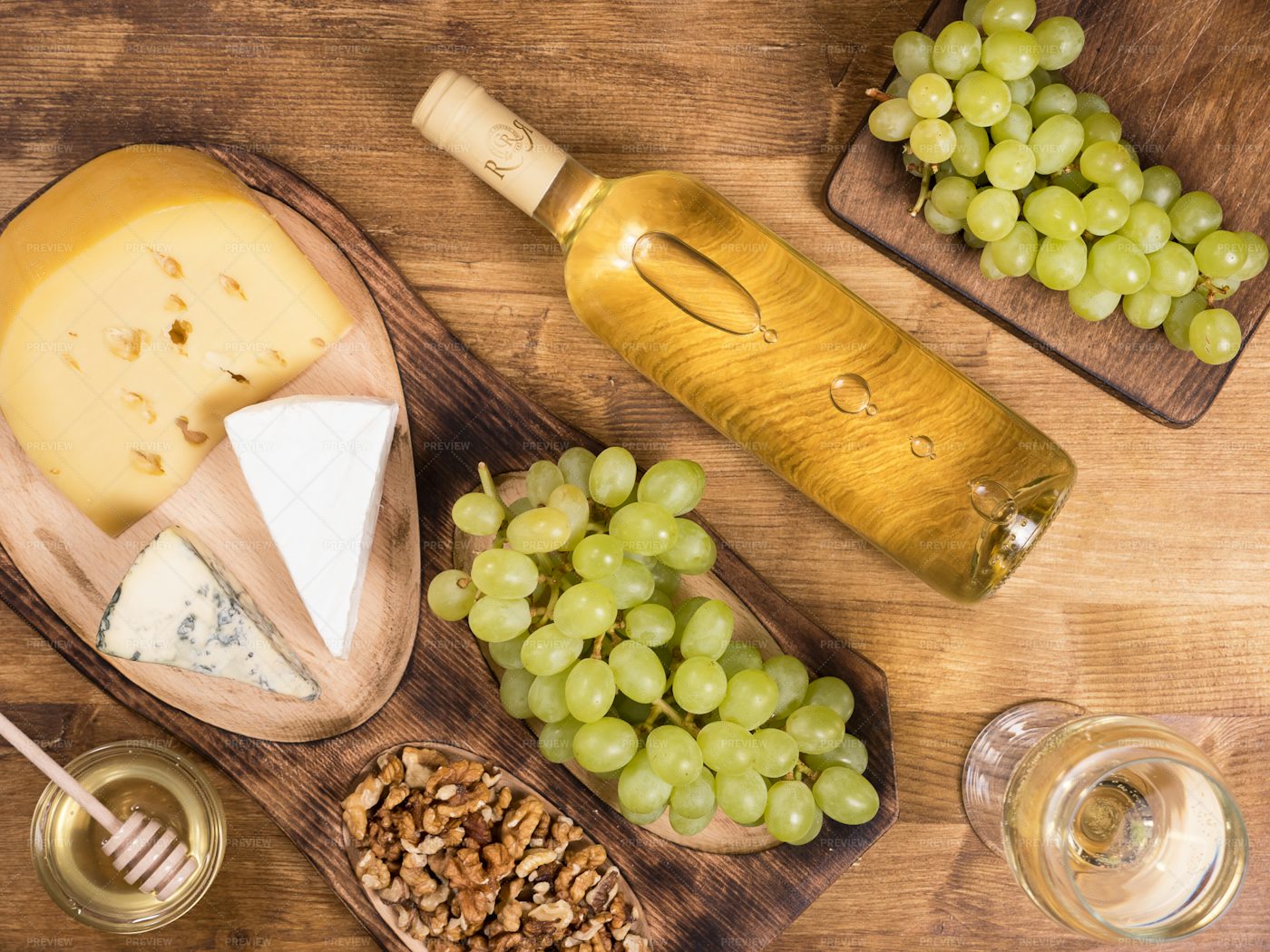 Bottle Of White Wine And Snacks: Stock Photos