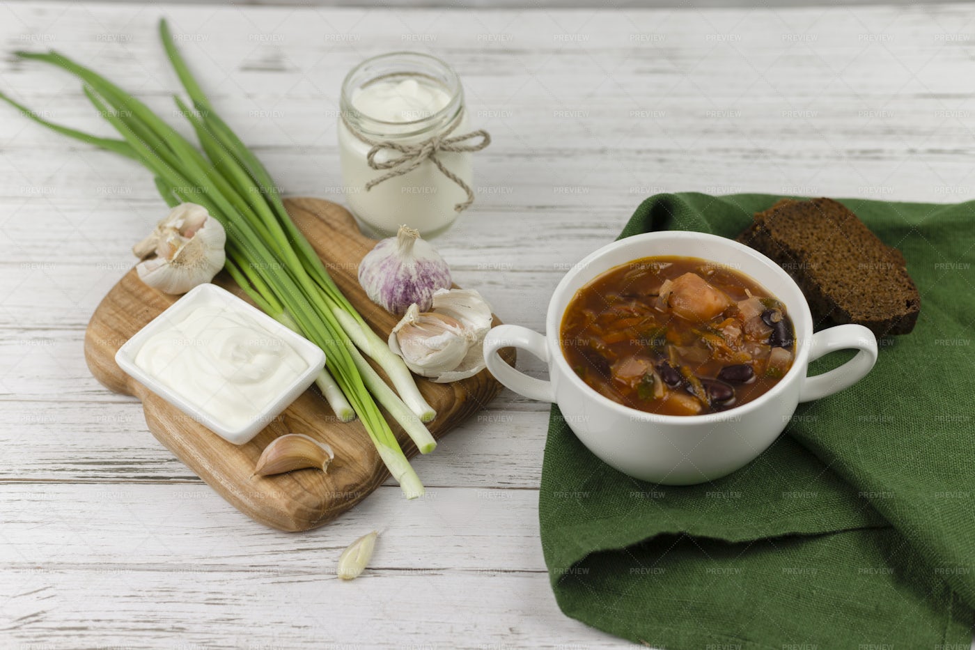 Small Mug Of Red Borscht: Stock Photos