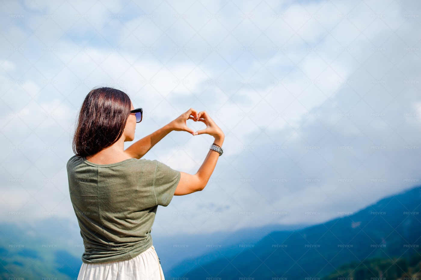 Heart Gesture To Mountains: Stock Photos